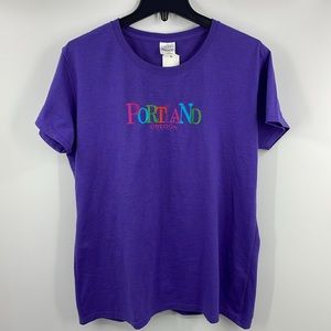 NWT Vintage y2k purple Portland Oregon embroidered t shirt Size Extra Large